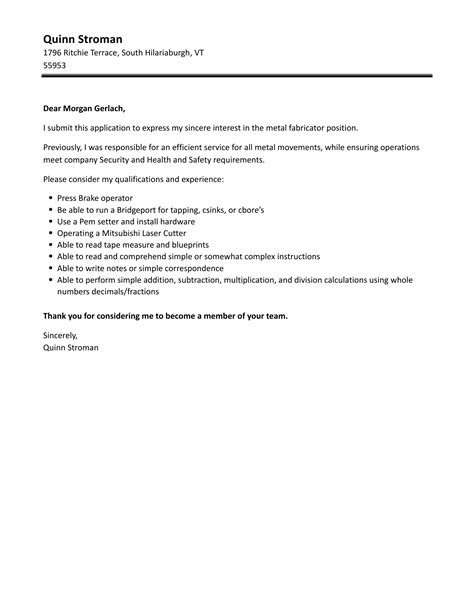 cover letter for metal fabrication|fabricator cover letter sample.